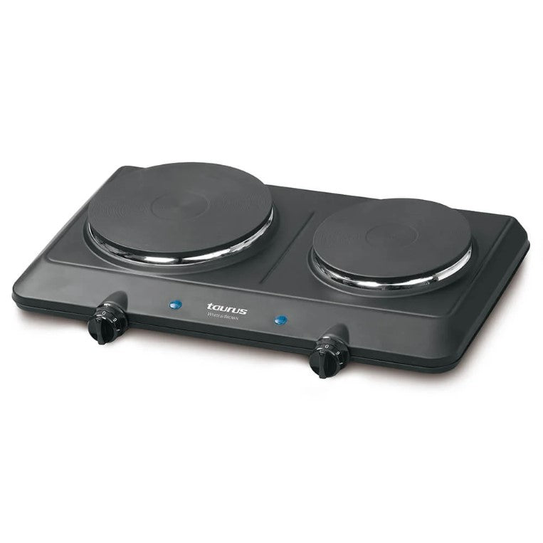 Svart portabel dubbel kokplatta